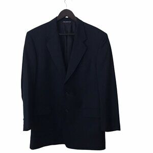 Warren K. Cook Men's Dark Blue Striped 2-Button 100% Wool Suit